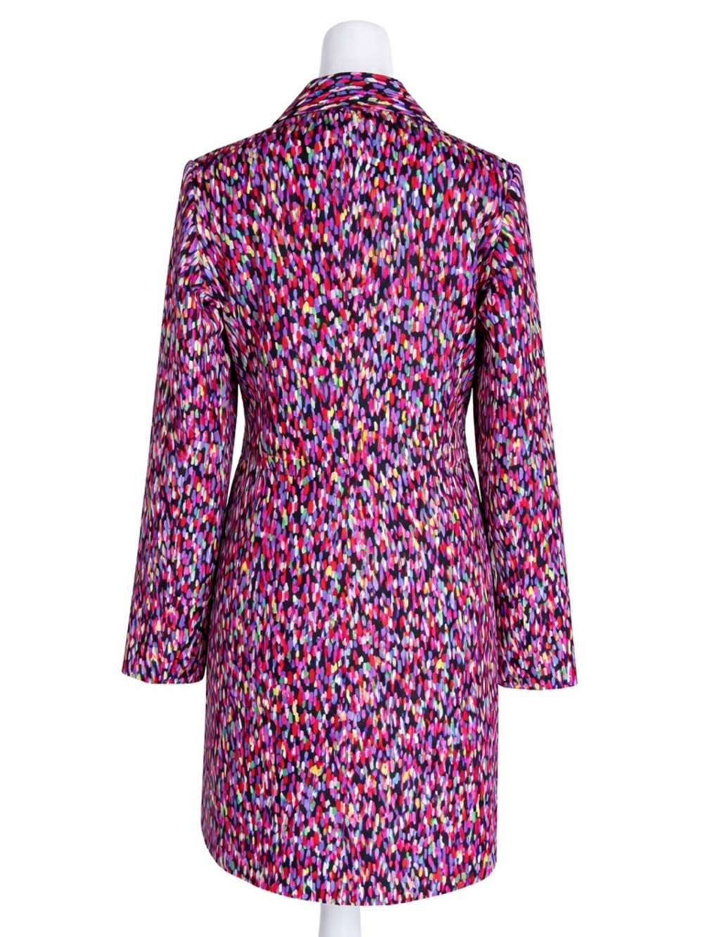 VTG Silkland 100% Silk Longline Jacket Coat Size 6 Colorful Confetti Print 90s - Picture 2 of 11